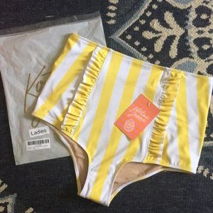 Kortni Jeane Down in Front Ruffles Mustard Stripe